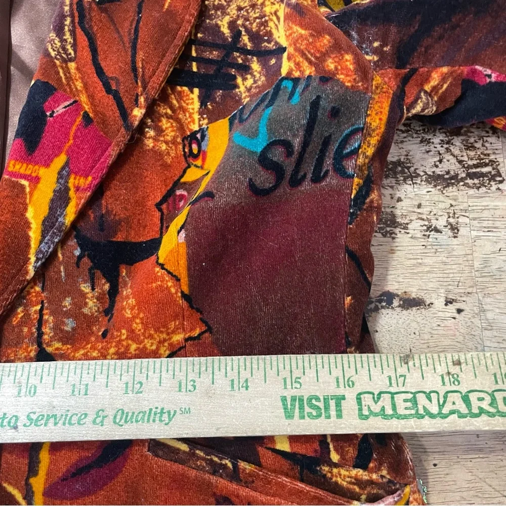 Rare KENZO JEANS 90s Velvet Collage Print Jacket Great Wave Hokusai Label FR 40 - Picture 7 of 10